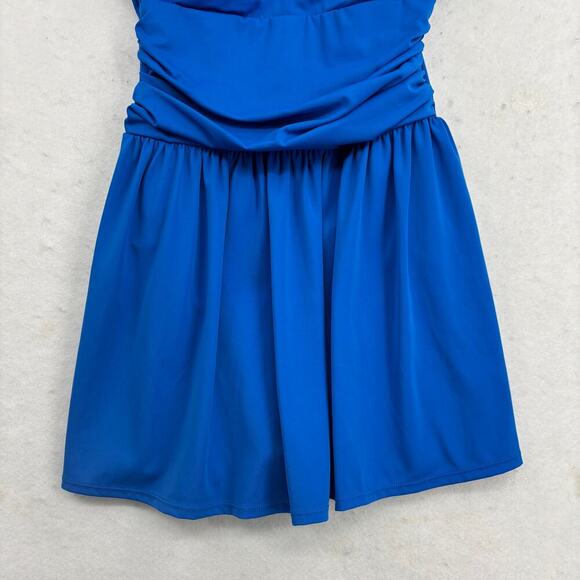 Denim & Co Beach Swim Dress Size 6 Blue Laser Cut One Piece Swimsuit - Picture 4 of 13